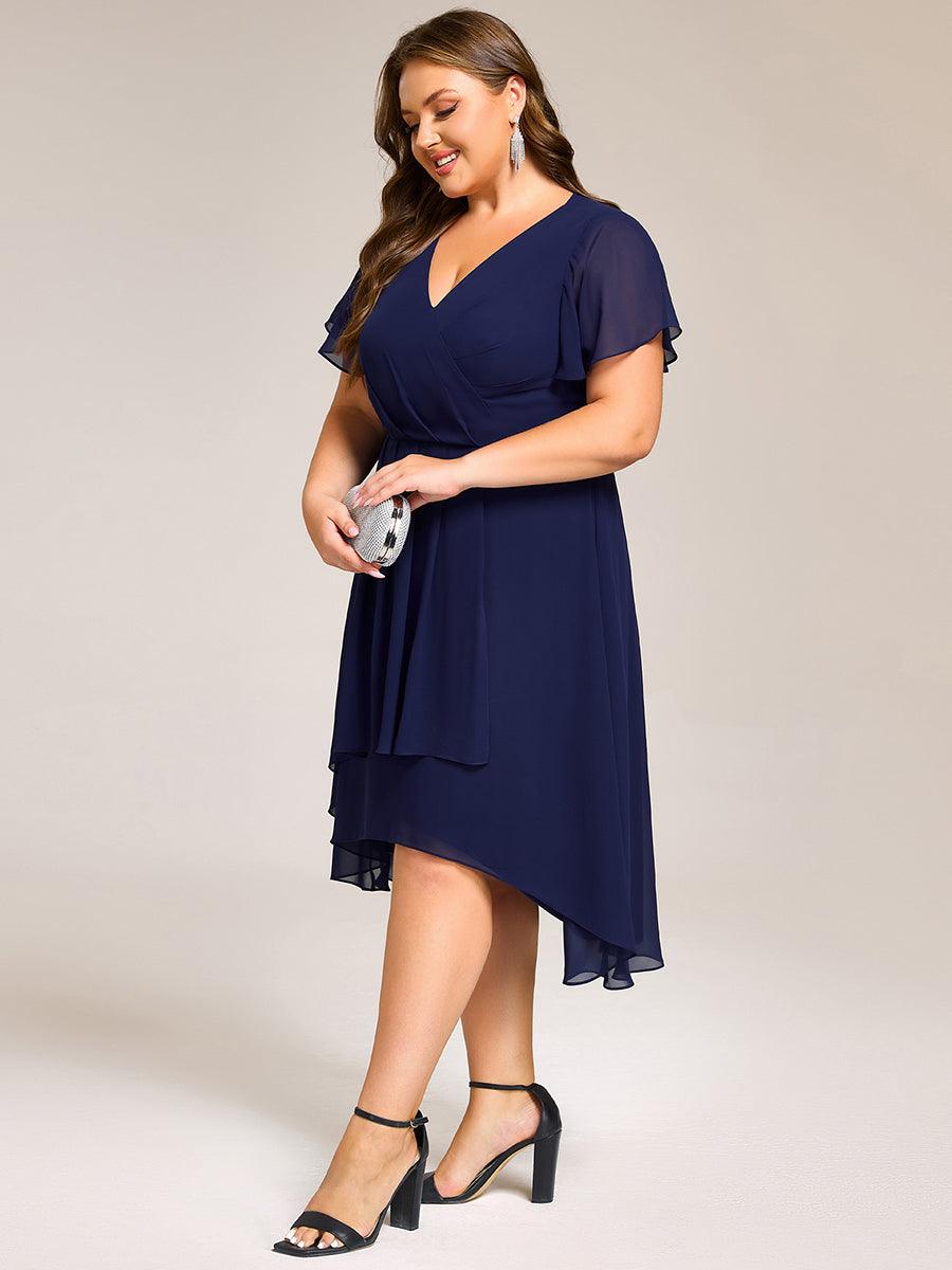 V-Neck Floral Print Midi A-Line Wedding Guest Dress