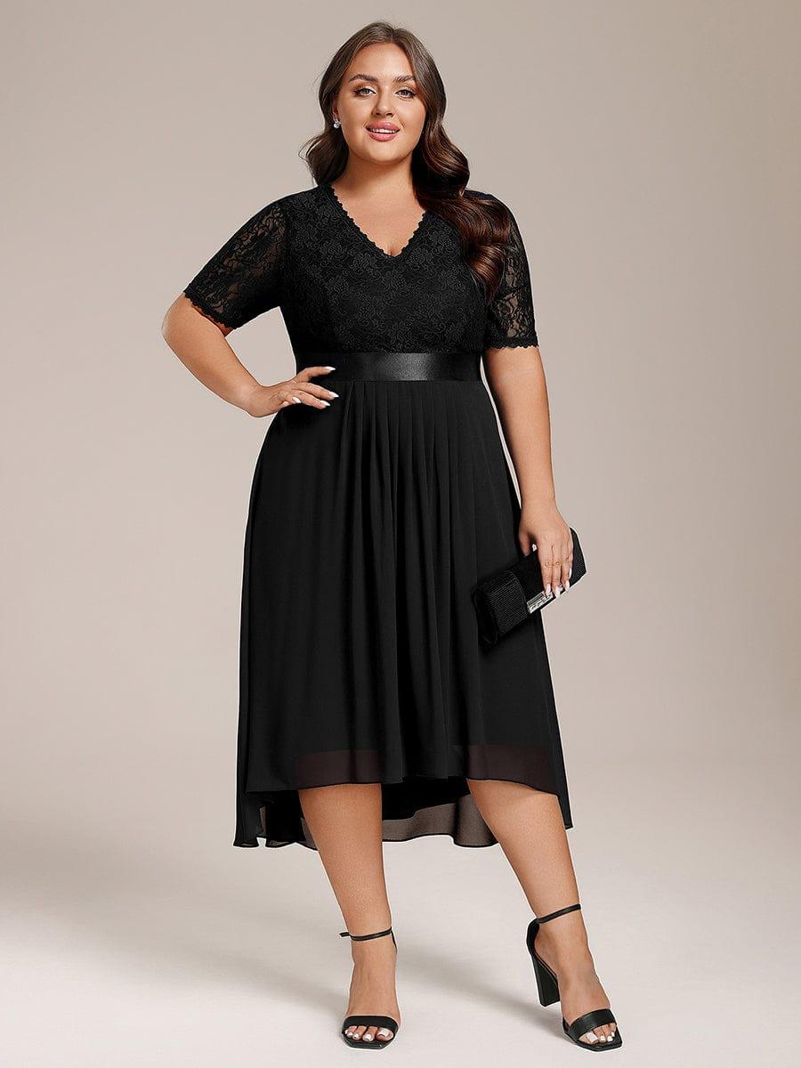 Classic V-Neck Lace Wedding Guest Dress with Half Sleeves