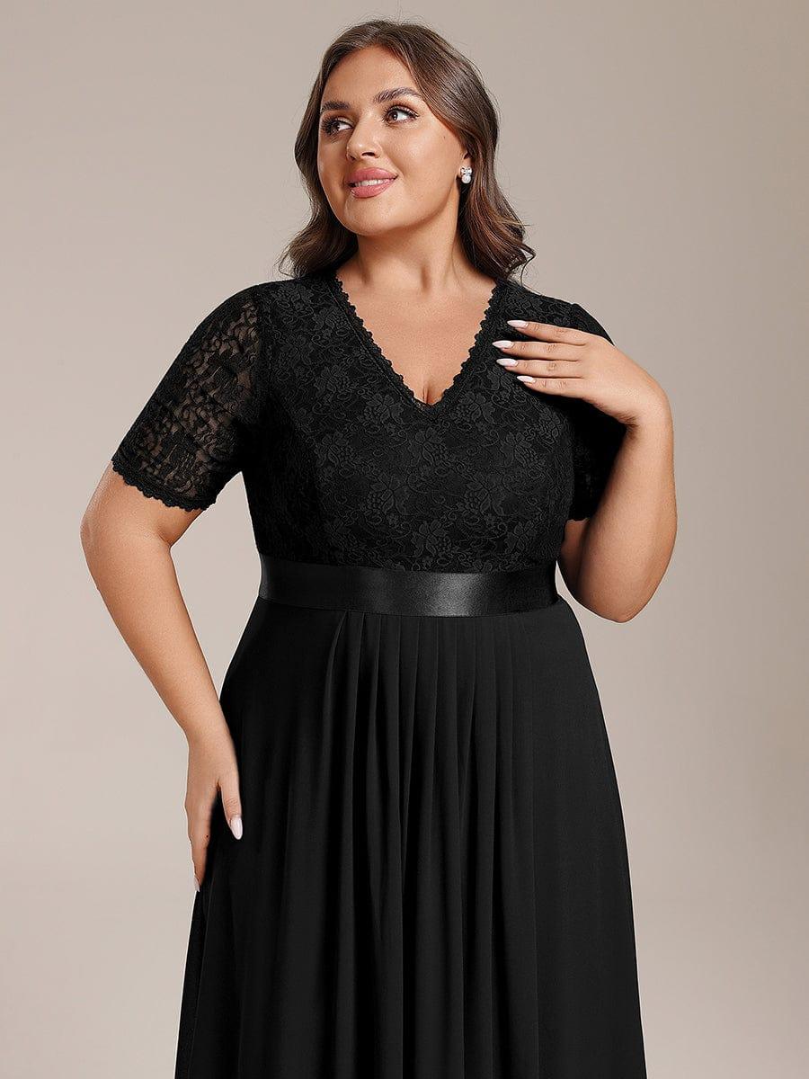 Classic V-Neck Lace Wedding Guest Dress with Half Sleeves