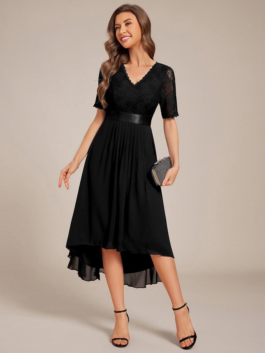 Classic V-Neck Lace Wedding Guest Dress with Half Sleeves