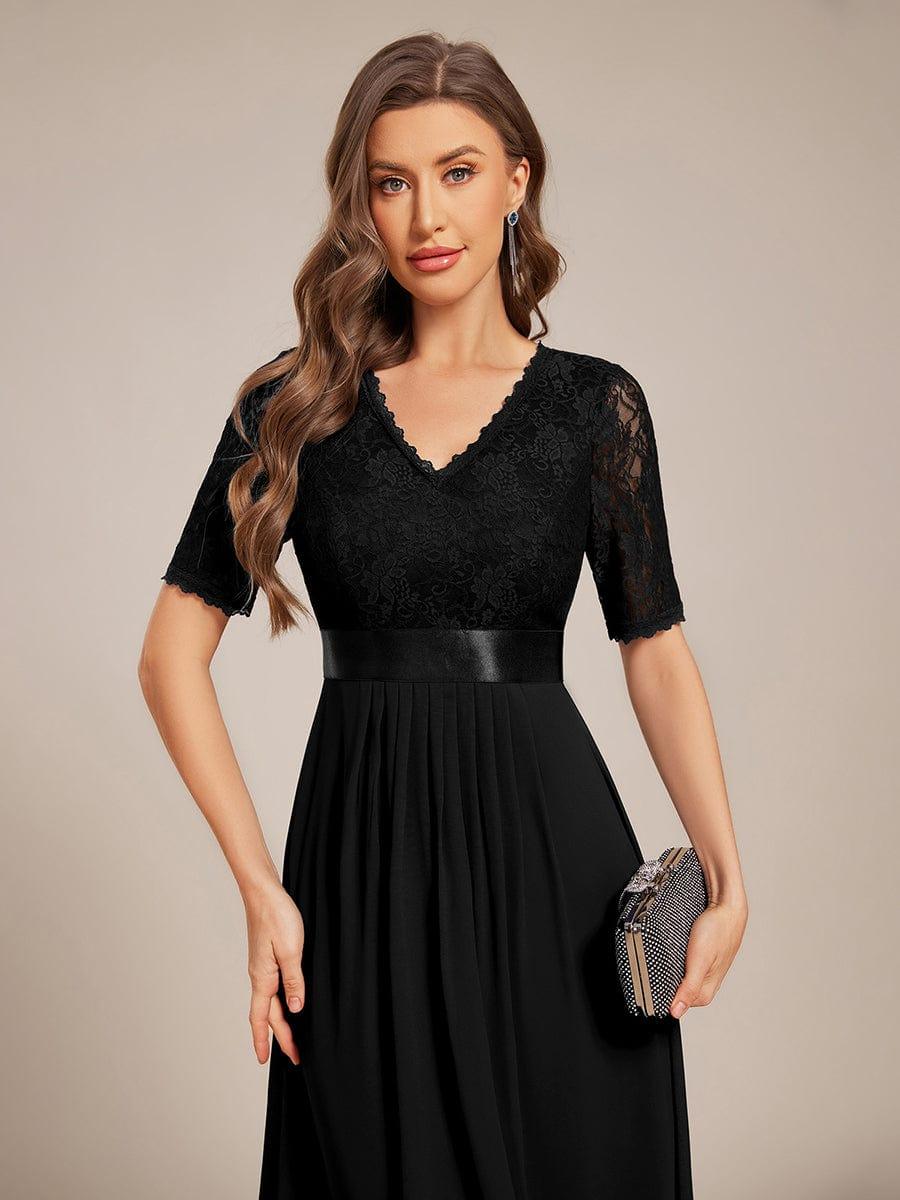Classic V-Neck Lace Wedding Guest Dress with Half Sleeves