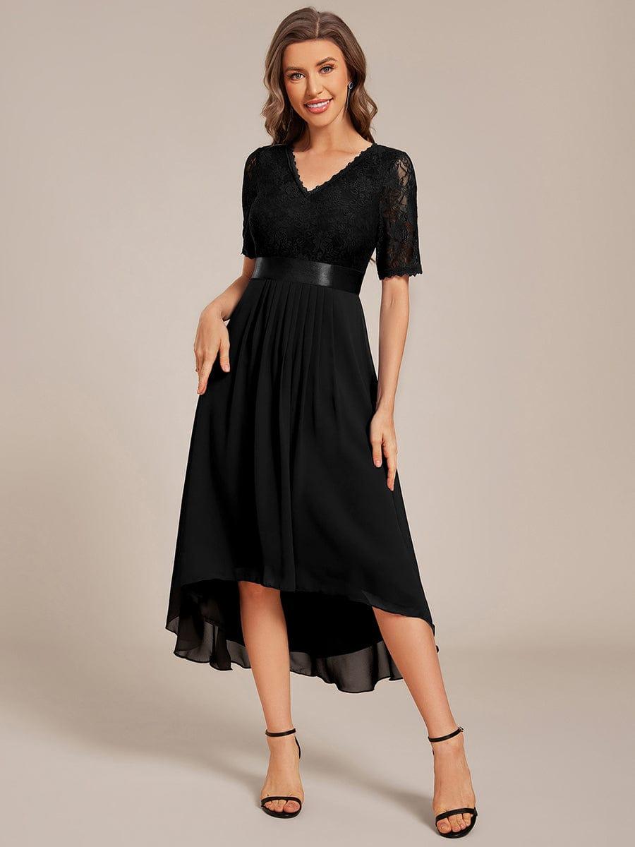 Classic V-Neck Lace Wedding Guest Dress with Half Sleeves