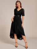 Classic V-Neck Lace Wedding Guest Dress with Half Sleeves