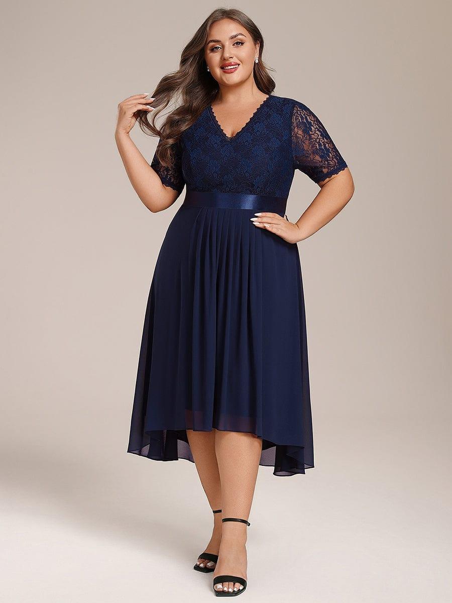 Classic V-Neck Lace Wedding Guest Dress with Half Sleeves