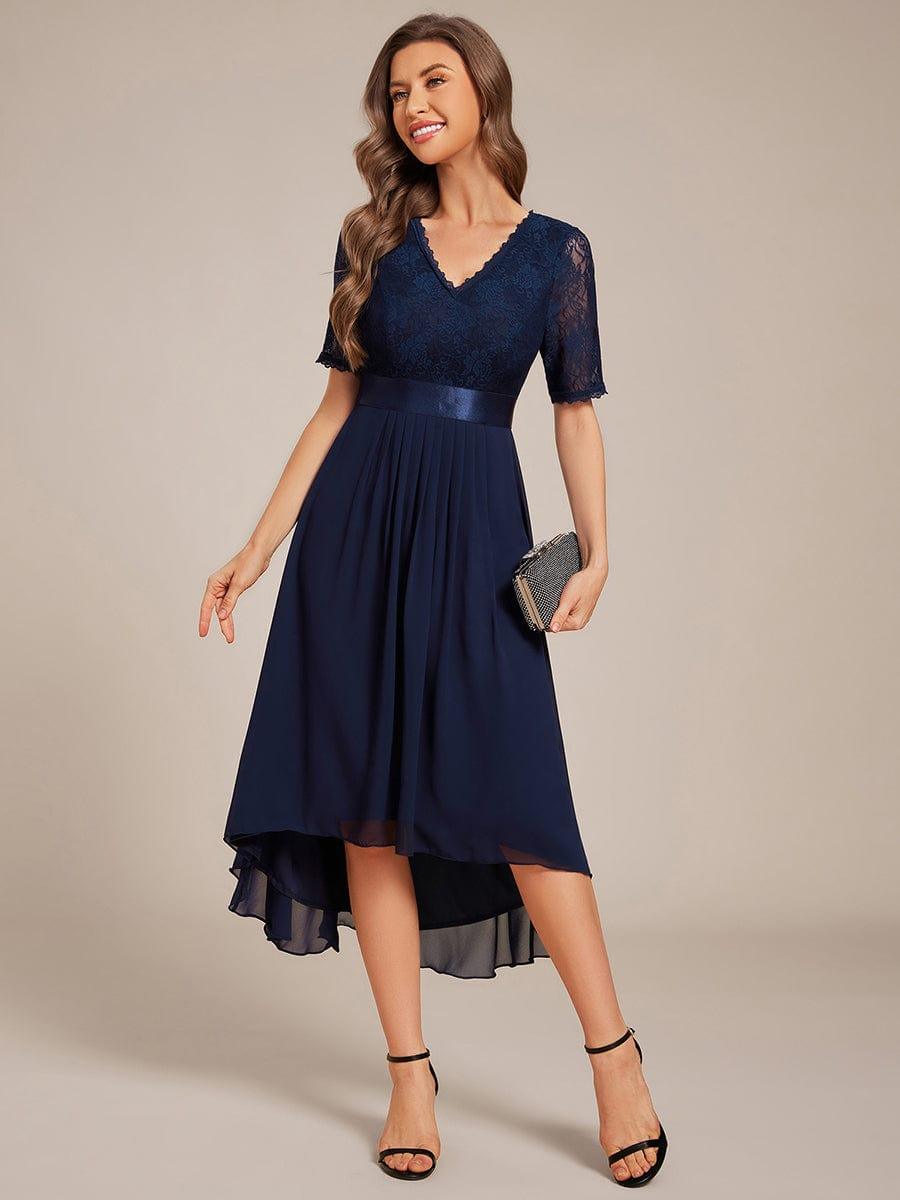 Classic V-Neck Lace Wedding Guest Dress with Half Sleeves