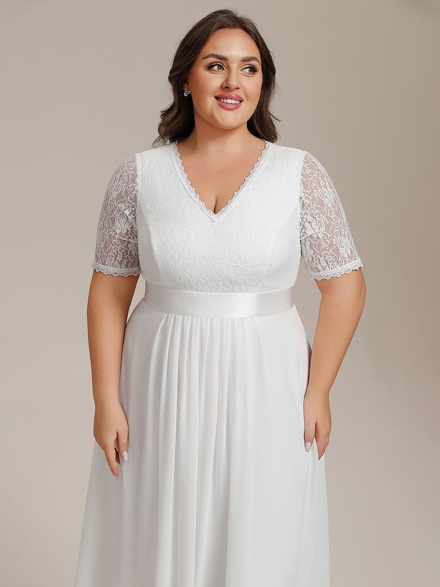 Plus Size V-Neck Lace Wedding Guest Dress with Half Sleeve