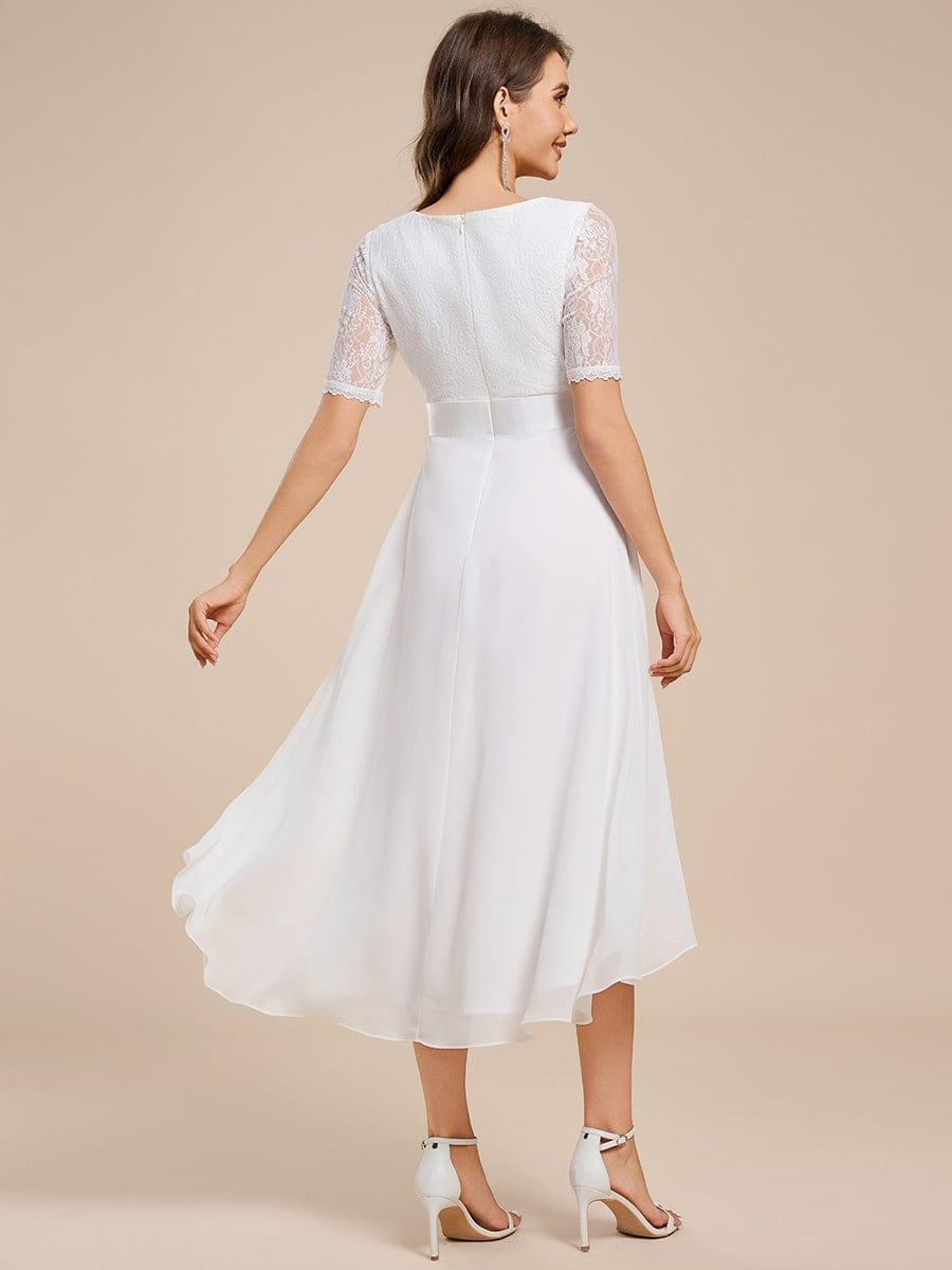 Classic V-Neck Lace Wedding Guest Dress with Half Sleeves
