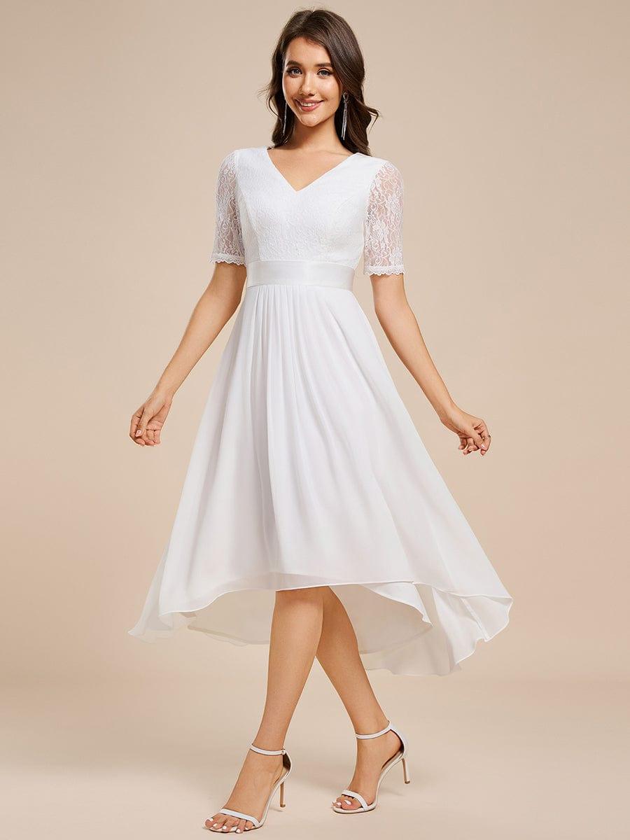 Classic V-Neck Lace Wedding Guest Dress with Half Sleeves