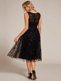 Round Neck Sequin Applique A-Line Wedding Guest Dress