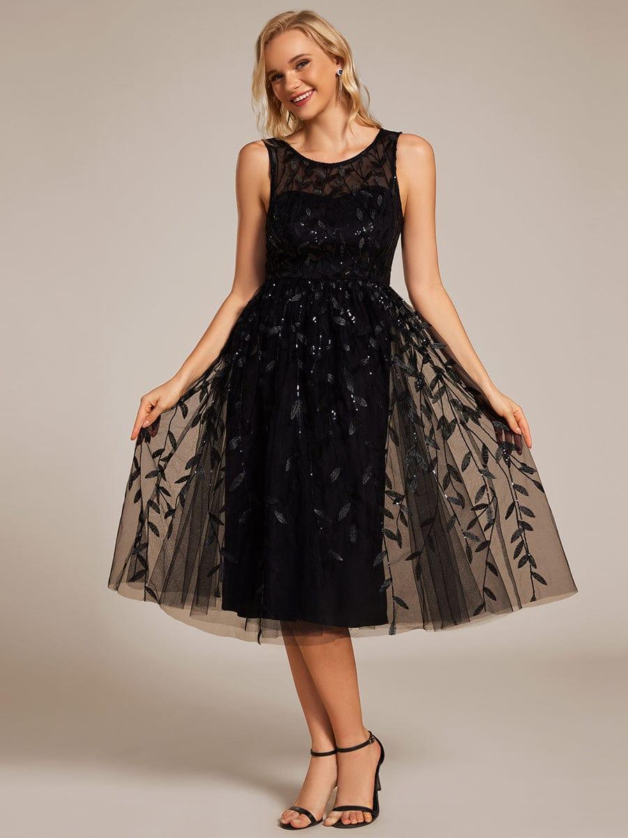 Round Neck Sequin Applique A-Line Wedding Guest Dress