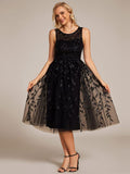 Round Neck Sequin Applique A-Line Wedding Guest Dress