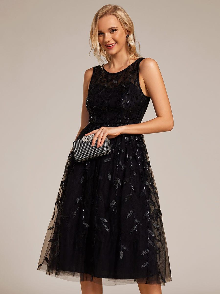 Round Neck Sequin Applique A-Line Wedding Guest Dress