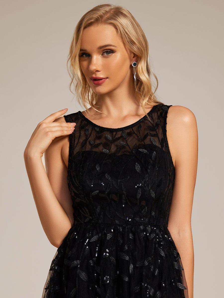 Round Neck Sequin Applique A-Line Wedding Guest Dress
