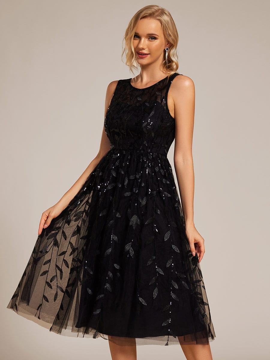 Round Neck Sequin Applique A-Line Wedding Guest Dress