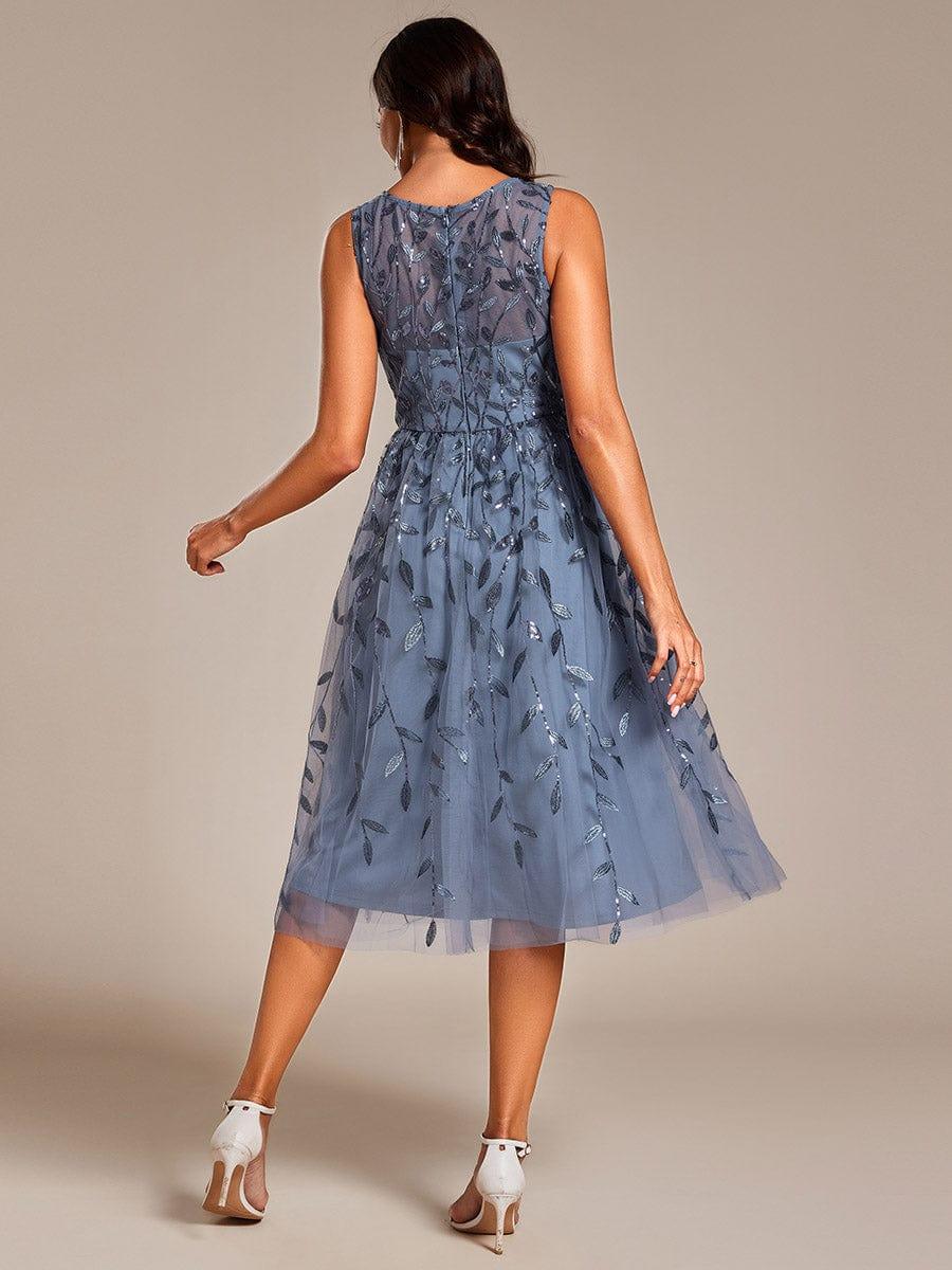 Round Neck Sequin Applique A-Line Wedding Guest Dress