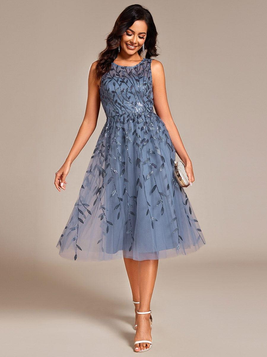 Round Neck Sequin Applique A-Line Wedding Guest Dress