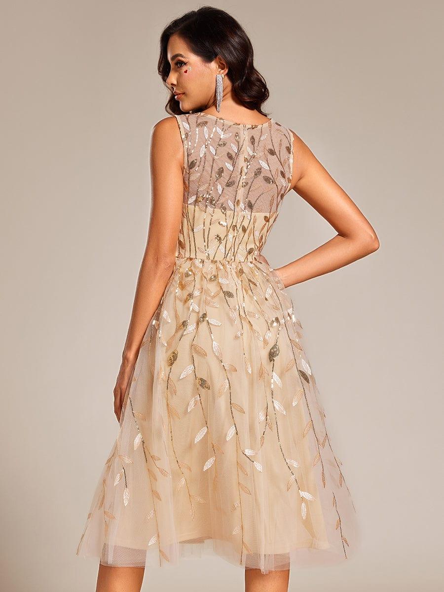 Round Neck Sequin Applique A-Line Wedding Guest Dress