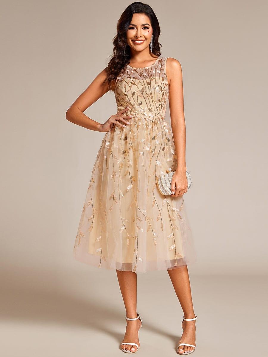 Round Neck Sequin Applique A-Line Wedding Guest Dress