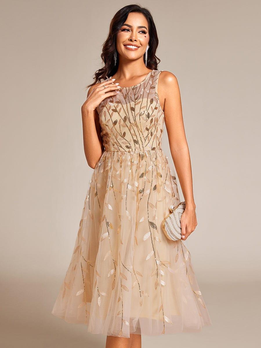 Round Neck Sequin Applique A-Line Wedding Guest Dress