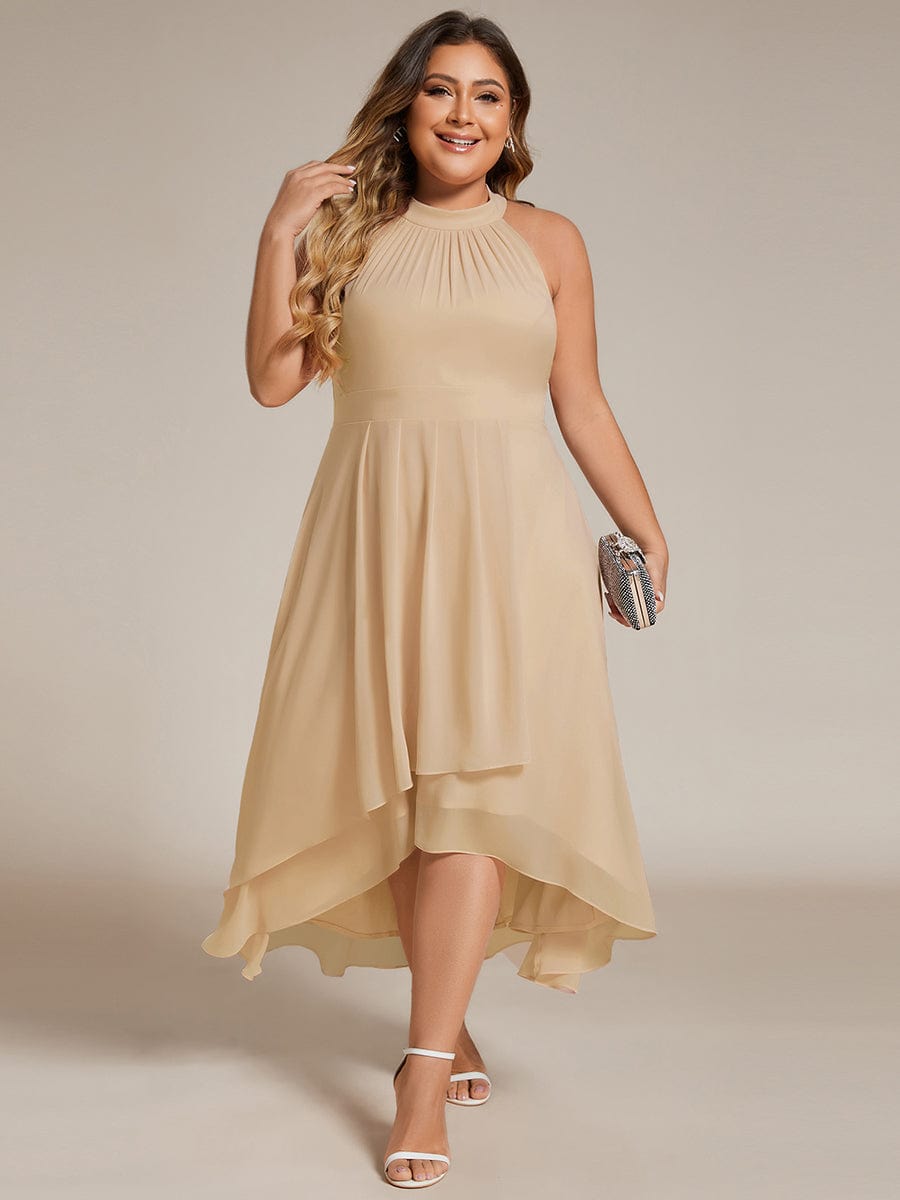 Plus Size Halter High-Low Wedding Guest Dress