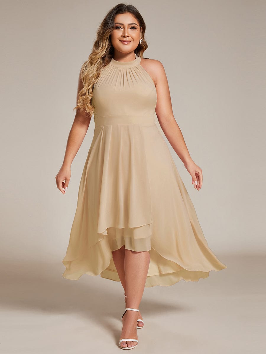 Plus Size Halter High-Low Wedding Guest Dress