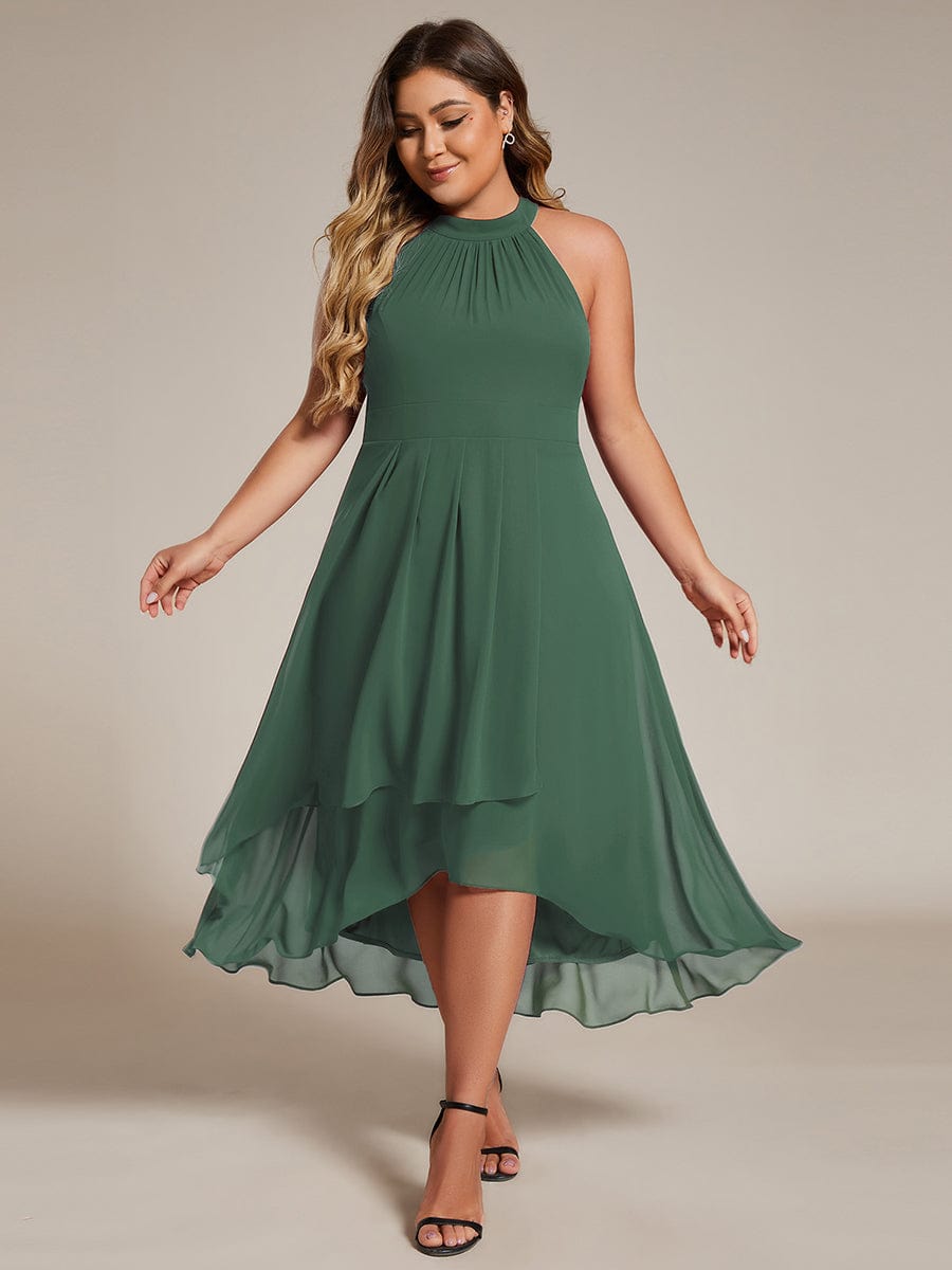 Plus Size Halter High-Low Wedding Guest Dress
