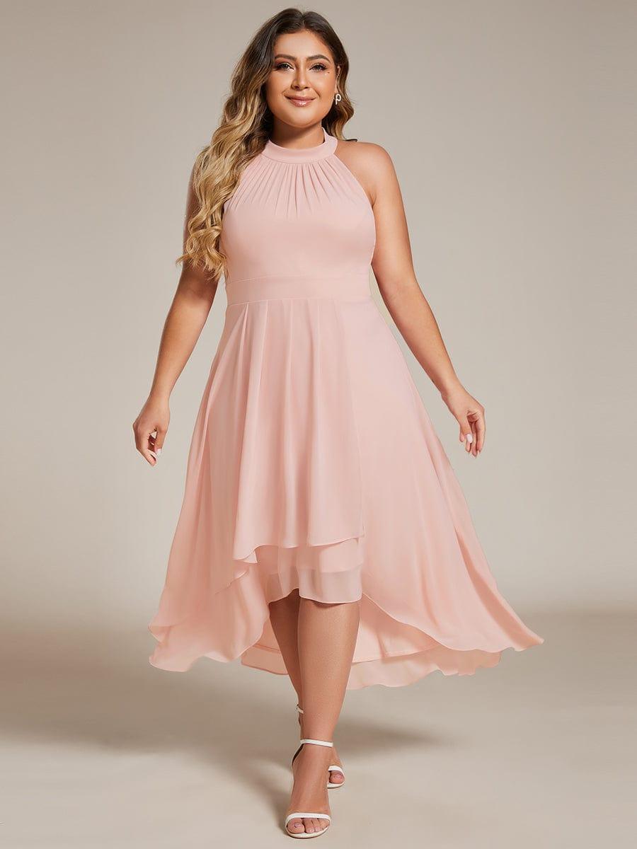 Plus Size Halter High-Low Wedding Guest Dress