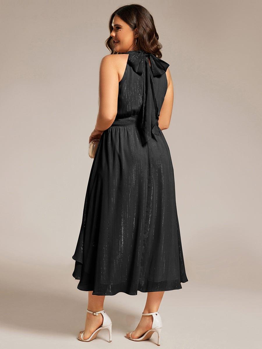 Plus Size Halter Sleeveless Pleated A-Line Wedding Guest Dress