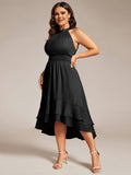 Plus Size Halter Sleeveless Pleated A-Line Wedding Guest Dress