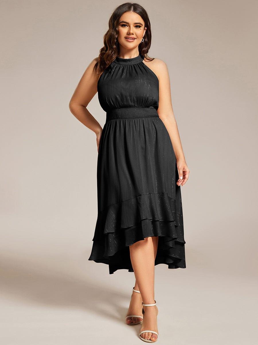 Plus Size Halter Sleeveless Pleated A-Line Wedding Guest Dress