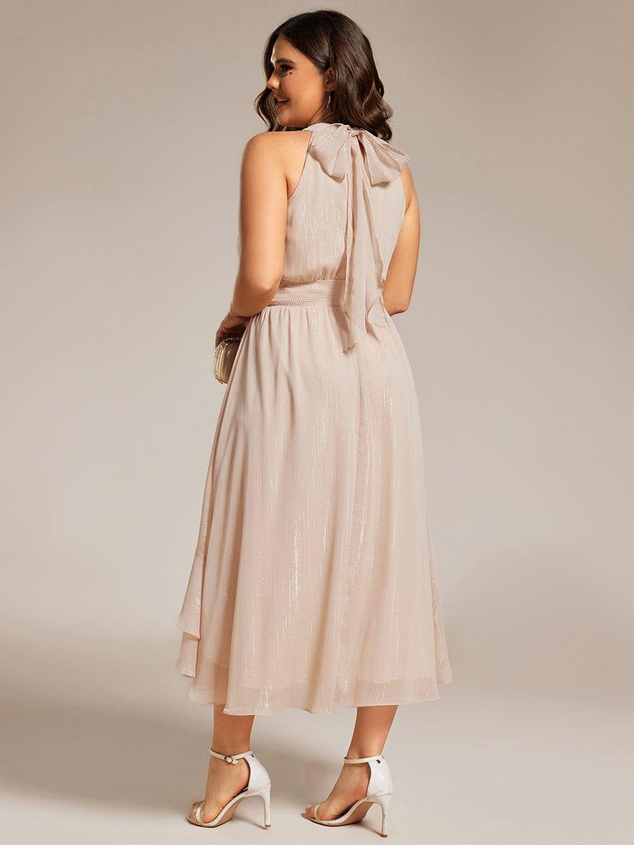 Plus Size Halter Sleeveless Pleated A-Line Wedding Guest Dress