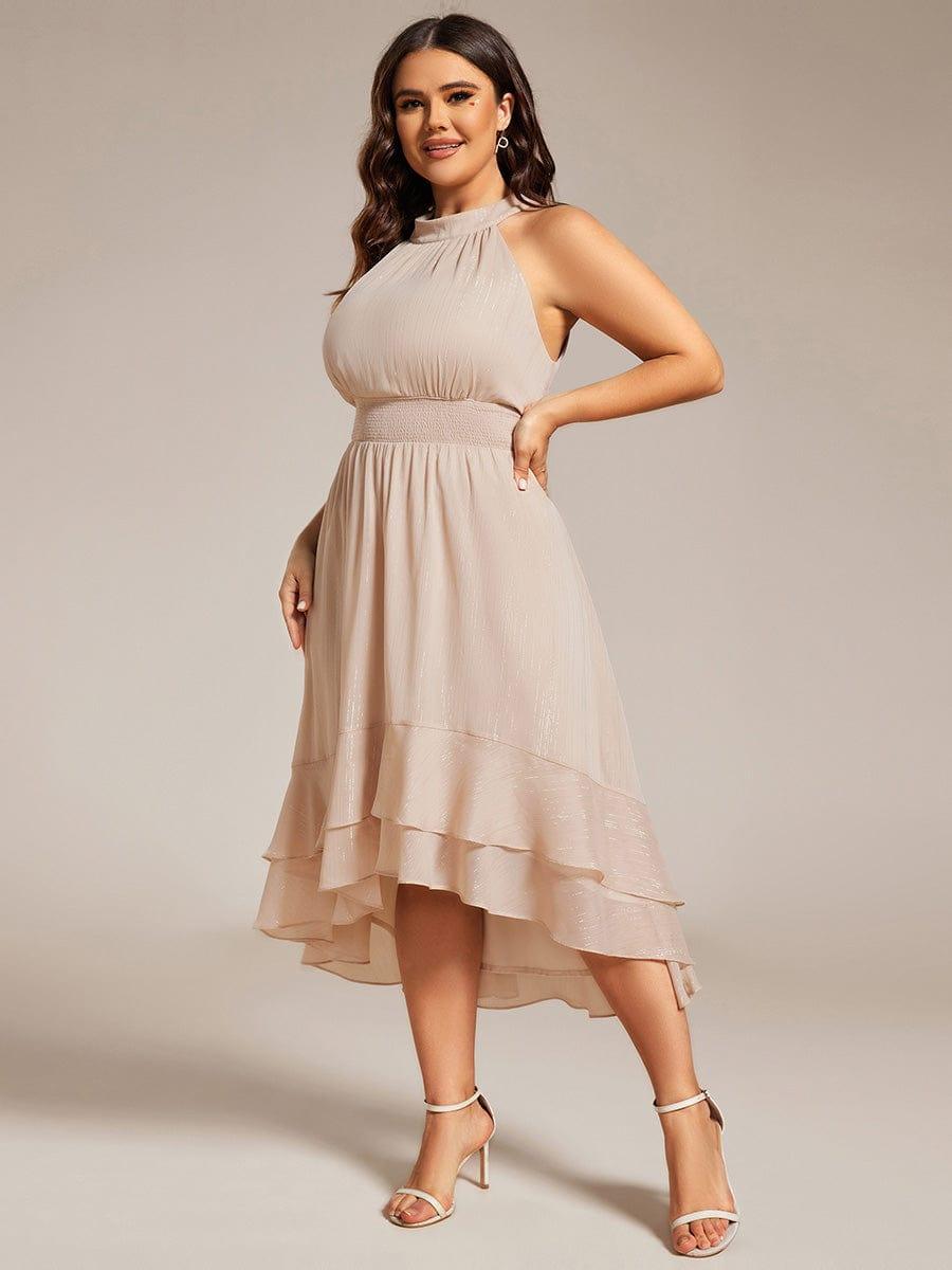 Plus Size Halter Sleeveless Pleated A-Line Wedding Guest Dress