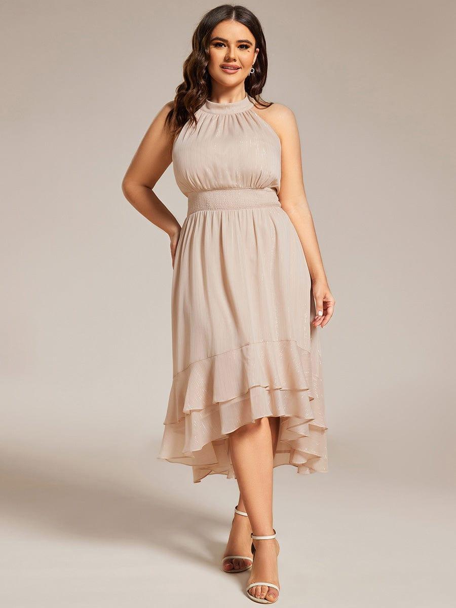 Plus Size Halter Sleeveless Pleated A-Line Wedding Guest Dress