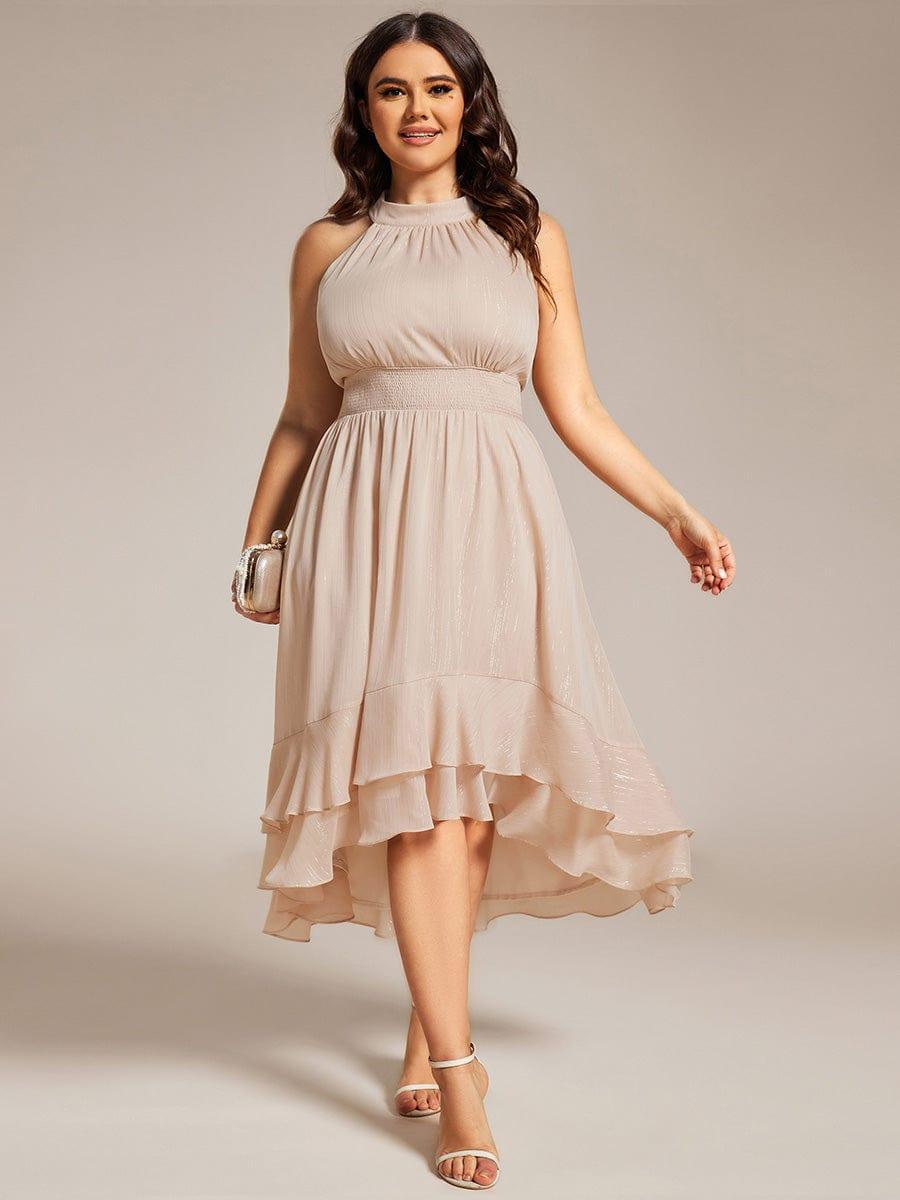 Plus Size Halter Sleeveless Pleated A-Line Wedding Guest Dress