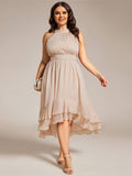 Plus Size Halter Sleeveless Pleated A-Line Wedding Guest Dress