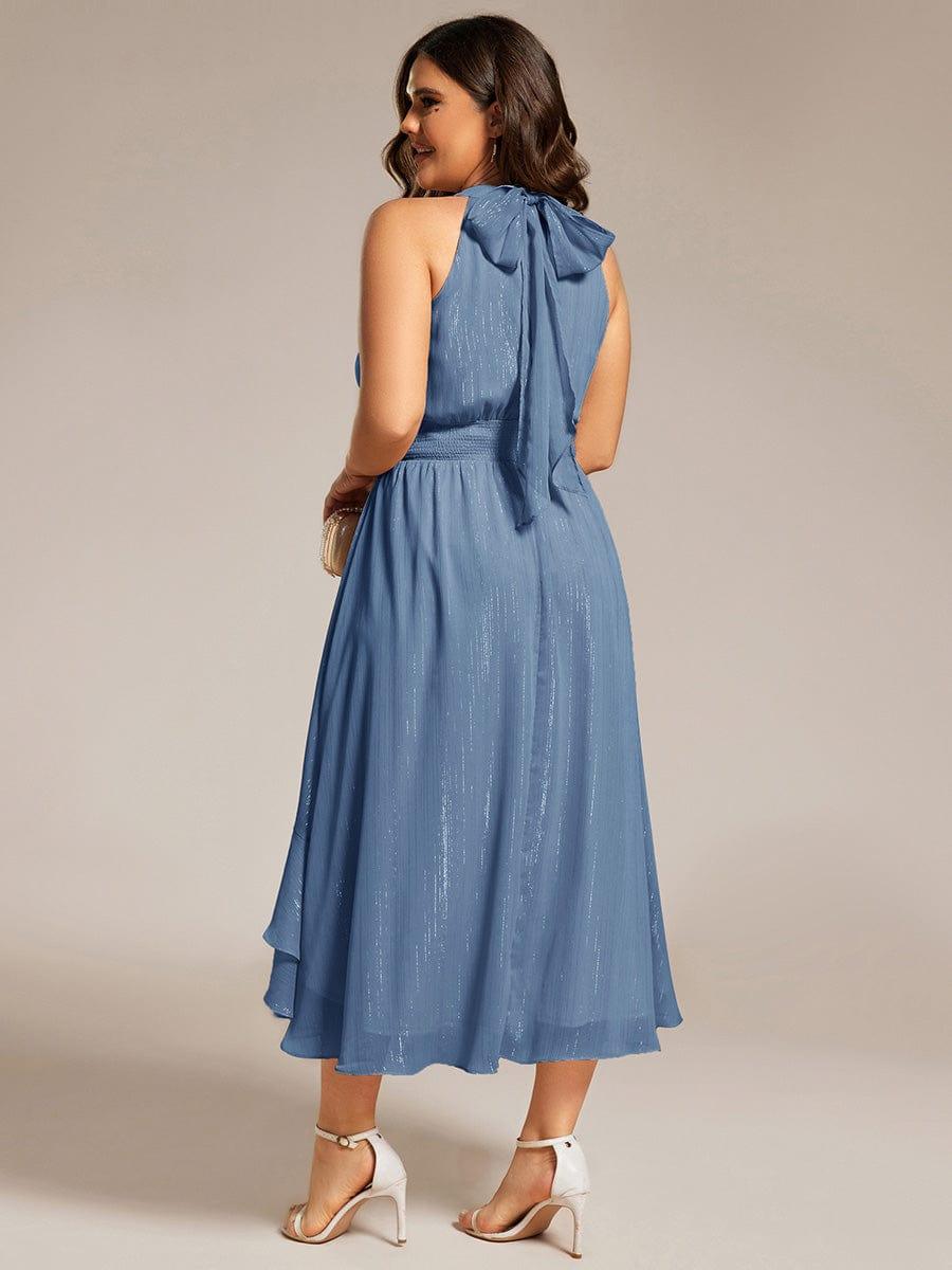 Plus Size Halter Sleeveless Pleated A-Line Wedding Guest Dress