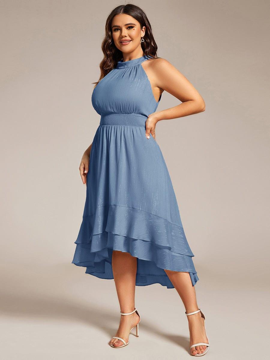 Plus Size Halter Sleeveless Pleated A-Line Wedding Guest Dress