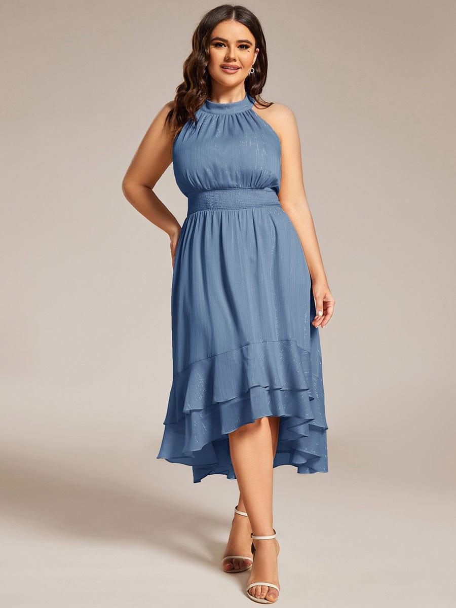 Plus Size Halter Sleeveless Pleated A-Line Wedding Guest Dress