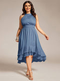 Plus Size Halter Sleeveless Pleated A-Line Wedding Guest Dress