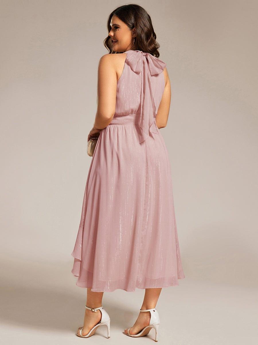 Plus Size Halter Sleeveless Pleated A-Line Wedding Guest Dress
