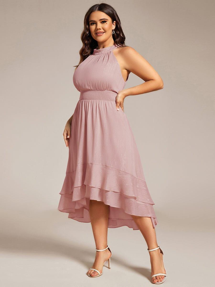 Plus Size Halter Sleeveless Pleated A-Line Wedding Guest Dress