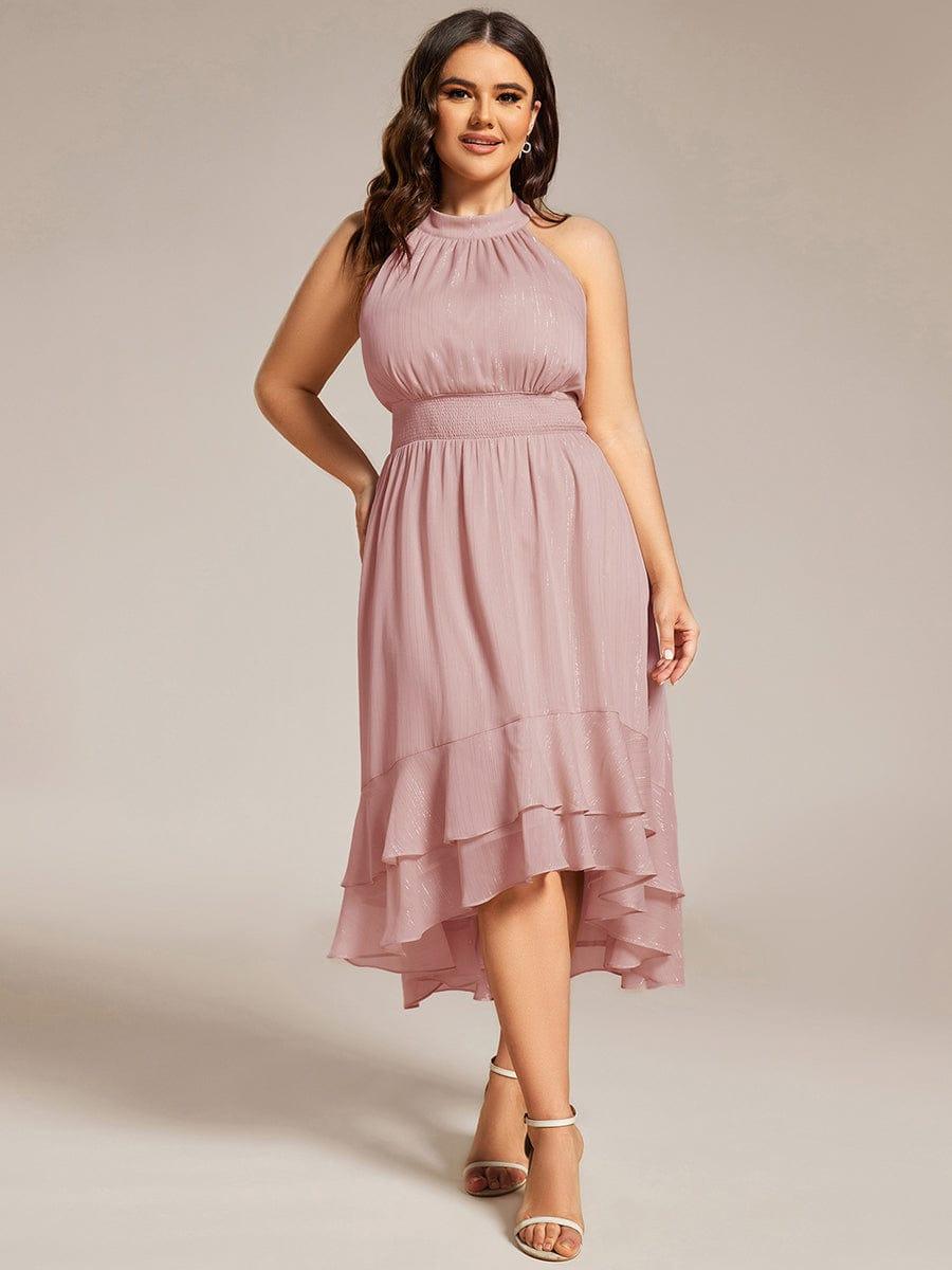 Plus Size Halter Sleeveless Pleated A-Line Wedding Guest Dress