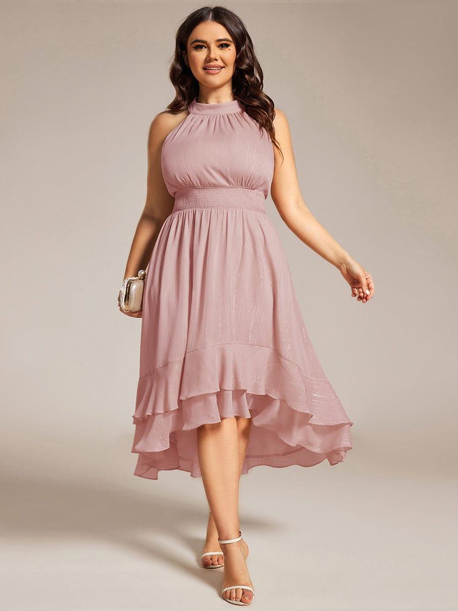 Plus Size Halter Sleeveless Pleated A-Line Wedding Guest Dress