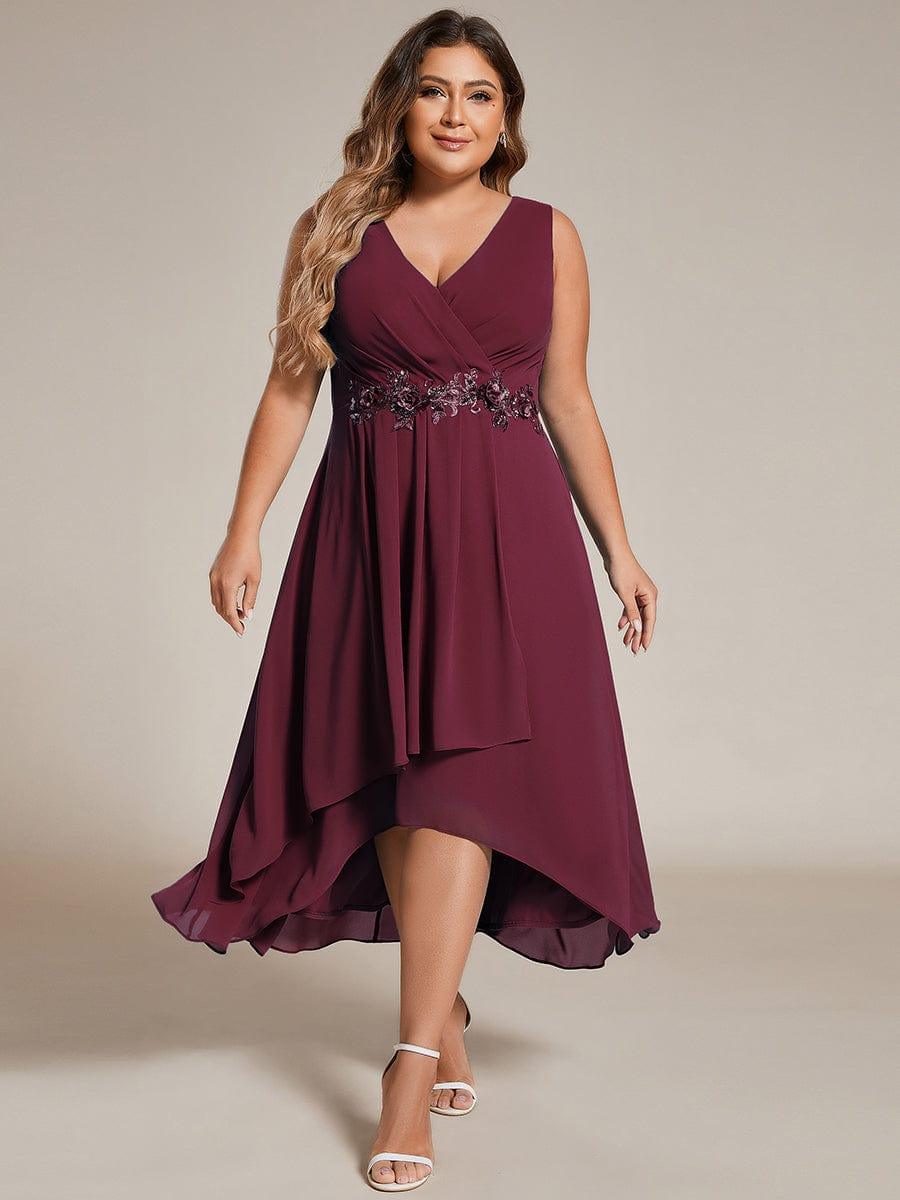 Plus Size V-Neck Applique Empire Waist Wedding Guest Dress