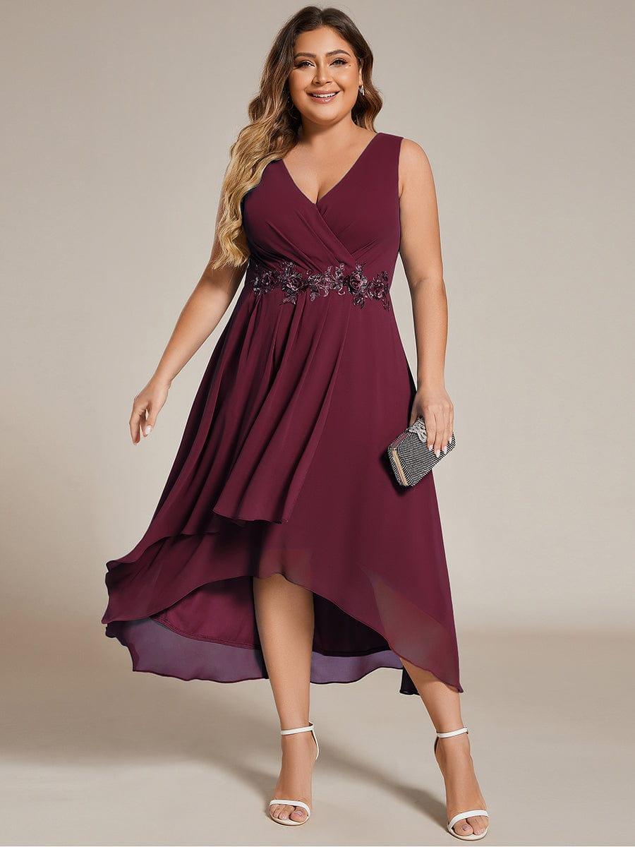 Plus Size V-Neck Applique Empire Waist Wedding Guest Dress