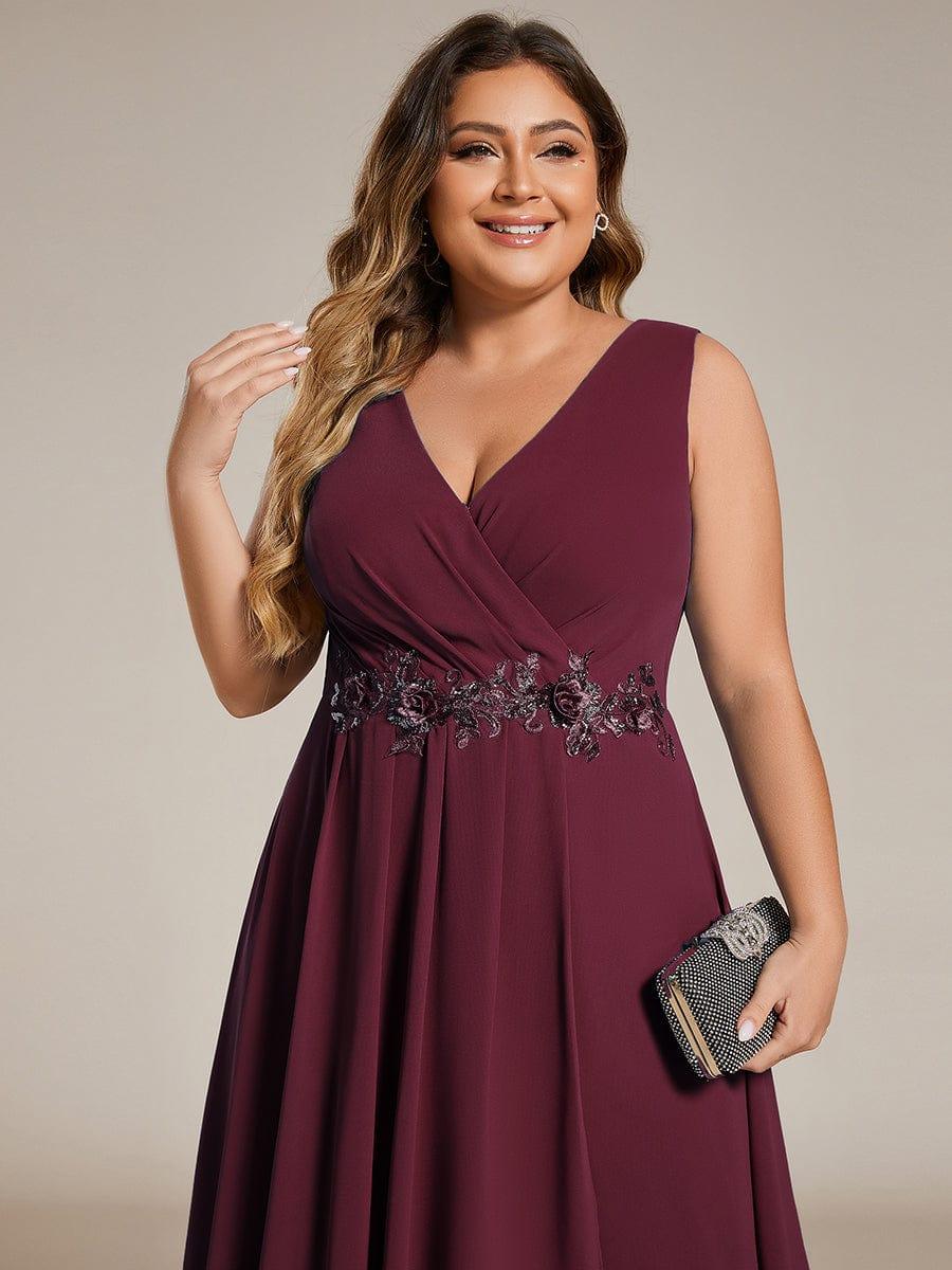 Plus Size V-Neck Applique Empire Waist Wedding Guest Dress