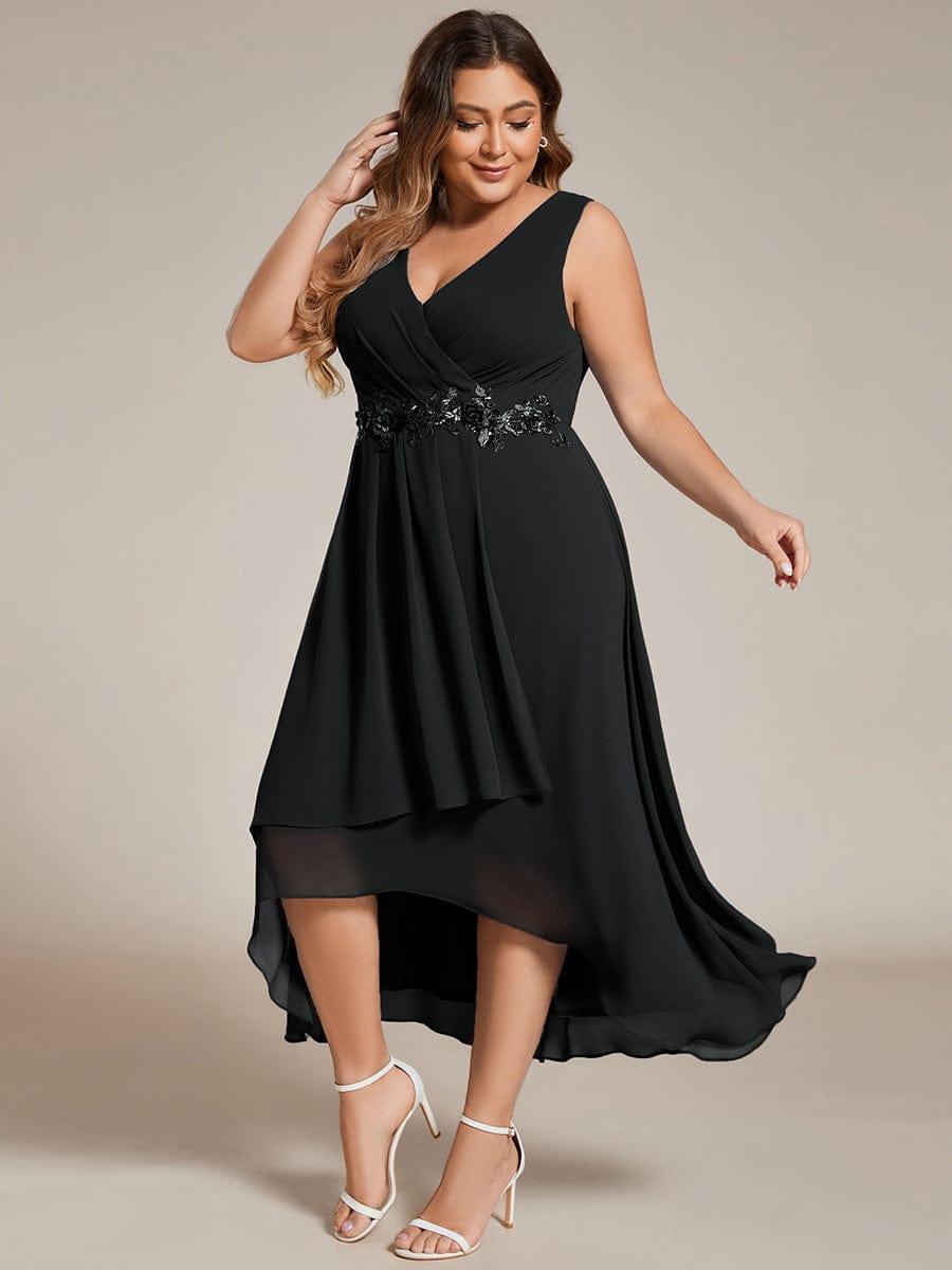 Plus Size V-Neck Applique Empire Waist Wedding Guest Dress