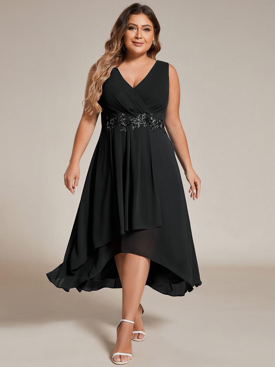 Plus Size V-Neck Applique Empire Waist Wedding Guest Dress