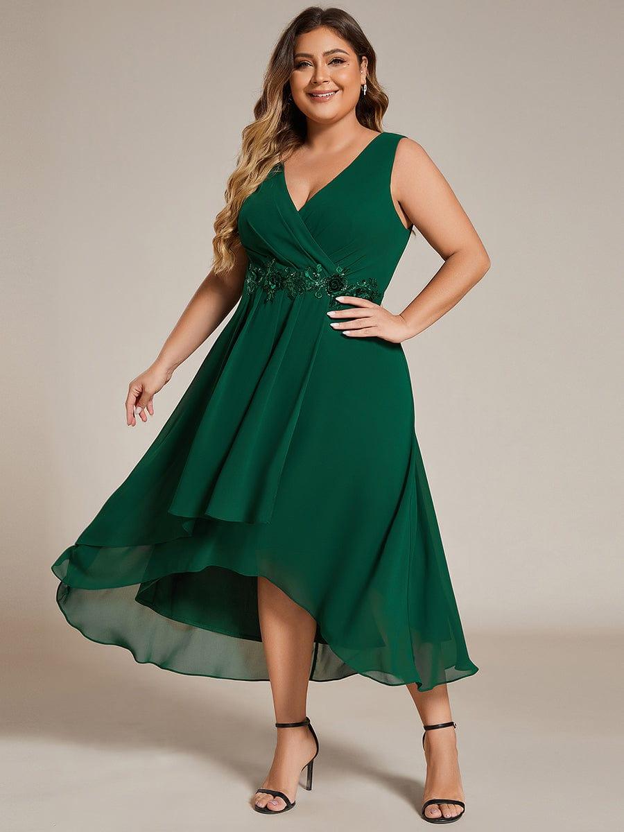 Plus Size V-Neck Applique Empire Waist Wedding Guest Dress
