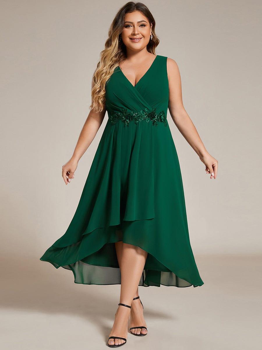 Plus Size V-Neck Applique Empire Waist Wedding Guest Dress